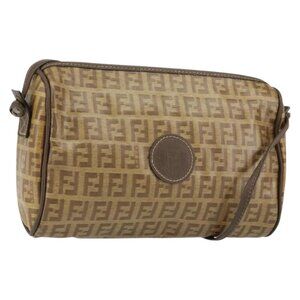 Authentic FENDI Zucchino Canvas Shoulder Bag PVC Beige Brown